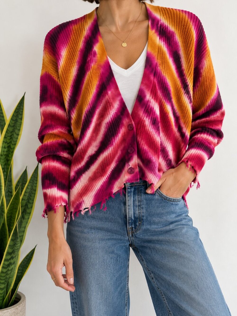 YFB Clark Crop Tie-Dye Cardigan Sweater - Size Medium
